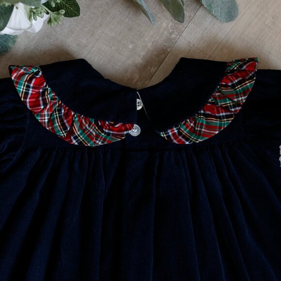 Navy 100% Cotton Corduroy Float Dress Wales Tartan Plaid Trim Bailey Boys NWT - Picture 3 of 6